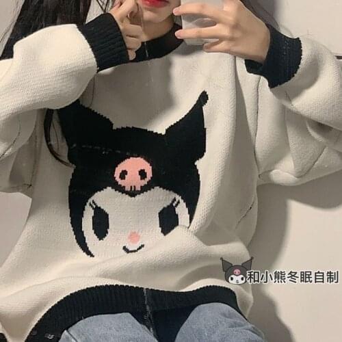 Japanese Spring New Kawaii Sweater Bear Cartoon Print Lolita Girl Pullover Sweater Harajuku Long Sleeve Fall Winter Loose Women