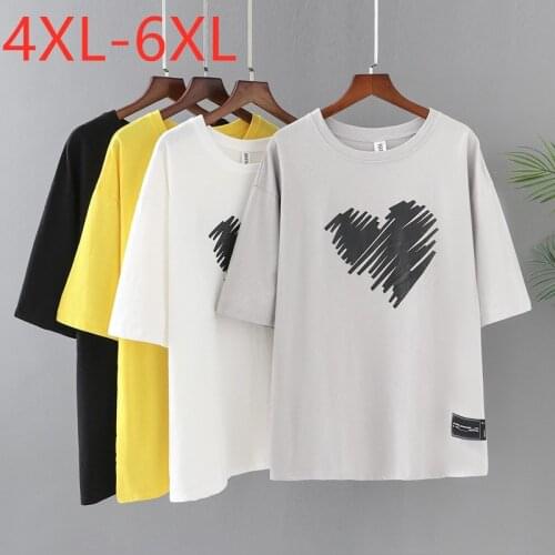 New 2021 Ladies Summer Plus Size Top For Women Large Short Sleeve Loose Cotton Gray White Print O-neck T-Shirt 4XL 5XL 6XL