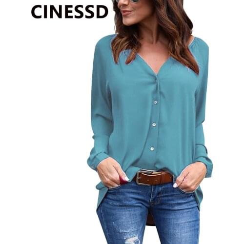 CINESSD V Neck Ruched Button Chiffon Blouse Burgundy Women Long Sleeves Casual Tops Solid Draped Female Cardigan Plus Blouses