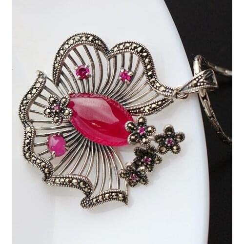Silver Wholesale Hand-set S925 Sterling Silver Pendant Womens Retro Thai Silver Pendant Fashion