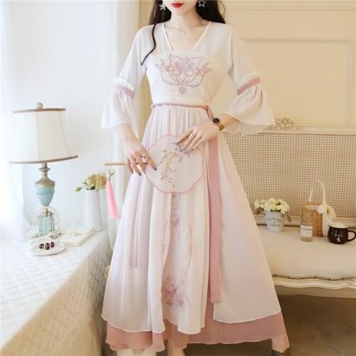 SWEETXUE Modern Everyday Modern Womens Dress 2020 Flower Embroidered Chiffon Fairy High Waist Long Dresses Lady