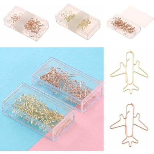 12pcs/set Rose Gold Airplane Shape Metal Paper Clips Escolar Bookmarks Memo Clip Binder Clip Stationery Book Note Decoration