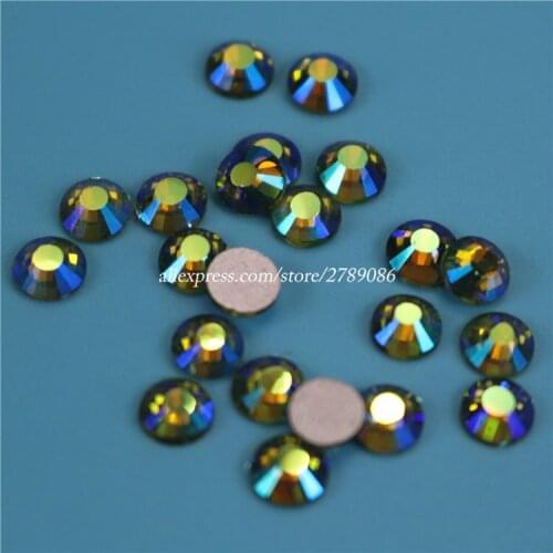 1440pcs/lot Olivine AB FlatBack Non HotFix Strass Nail art Rhinestone 3D Glass Round Crystal Stones For DIY Nails Decorations