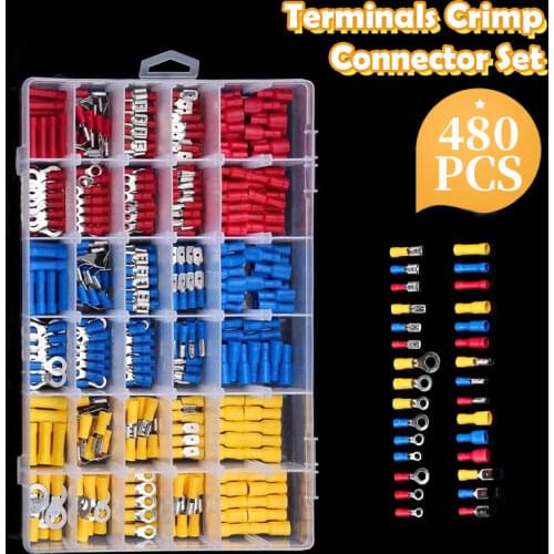 480/300/280Pcs Assorted Spade Terminals Insulated Cable Connector Electrical Wire Crimp Butt Ring Fork Set Ring Lugs Rolled Kit