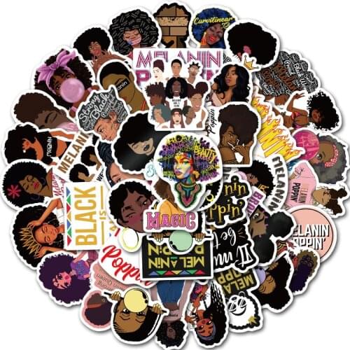 50PCS/lot Inspirational Black Girl Melanin Poppin Sticker For DIY Laptop Phone Guitar Suitcase Luggage Skateboard Stickers