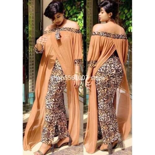 African Plus Size Dress For Women Leopard Print Dashiki Chiffon Long Dresses Turkish Caftan Muslim Abaya Islam Clothing Gowns