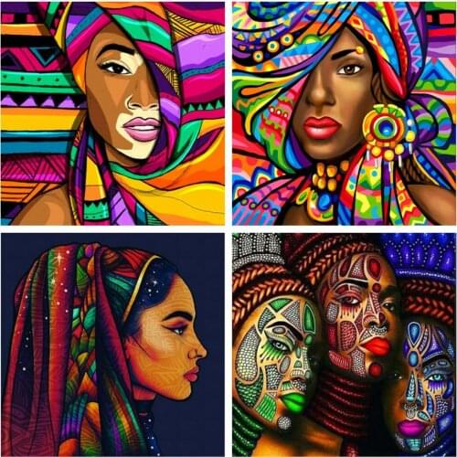 Huacan 5D Diamond Embroidery Mosaic African Woman Full Square Diamond Painting Art Rhinestones Portrait Decoration Home Kit