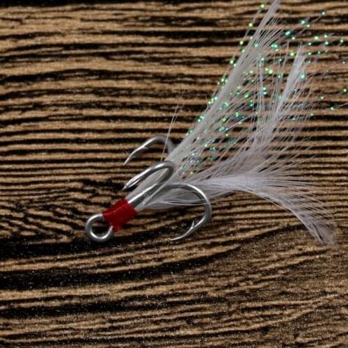 Bimoo 10pcs Extra Sharp Treble Hook with Feather Flash Tail Fly for Fishing Lures Spoons Soft Baits Assist Hooks Size 8 6 4 10