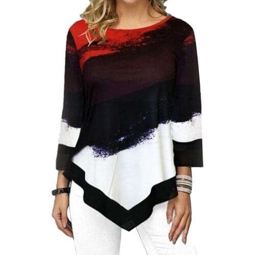 Women Stylish O Neck 3/4 Sleeve Irregular Hem Leopard Patchwork Blouse Summer Top Graphic Blouse Women Clothes 2020 New