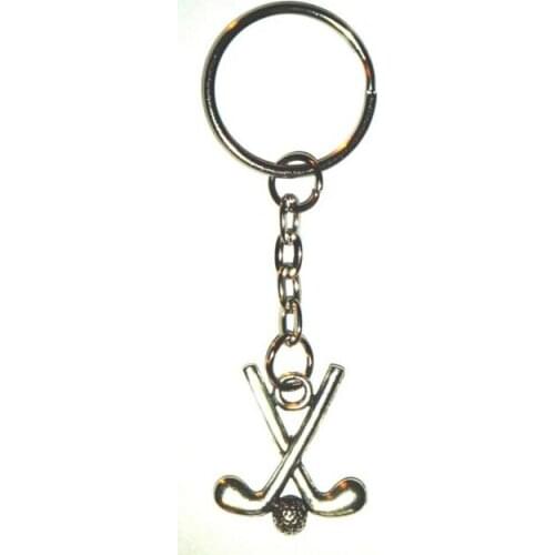 Fashion Jewelry Vintage Hockey Sticks & Ball Charm Fit Keyrings Key Ring Gift Accessories 50pcs Fast shipping D248