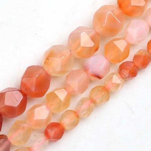 15"6/8/10mm Natural Stone Faceted Orange Red Agates Spacers Loose Beads DIY Bracelet Necklace Charms for Jewelry Making