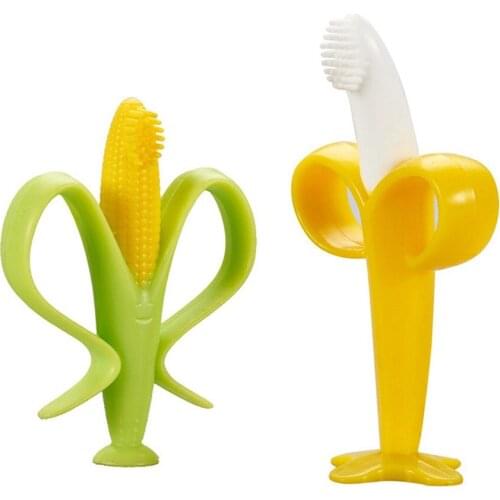 Baby Teether Toys Toddle Safe BPA Free Banana Teething Ring Silicone Chew Dental Care Toothbrush Nursing Beads Gift For Infant