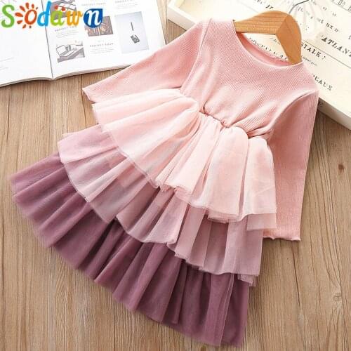 Sodawn Baby Girl Cloths Autumn Girl Dress Long Sleeve Kids Clothes For Girls Mesh Cake Children Princess Party Birthday Dress
