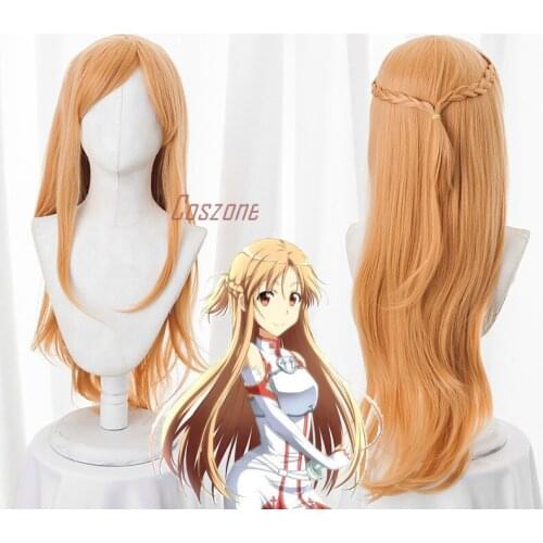 90cm Sword Art Online SAO Yuuki Asuna Cosplay Long Heat Resistant Synthetic Hair Wigs+Free Wig Cap