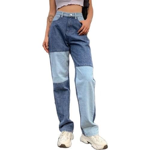 Autumn Patchwork Jeans Women Pants Pantalones High Waist Mom Steetwear Vintage Denim Fashion Casual Straight Skinny Jeans Woman