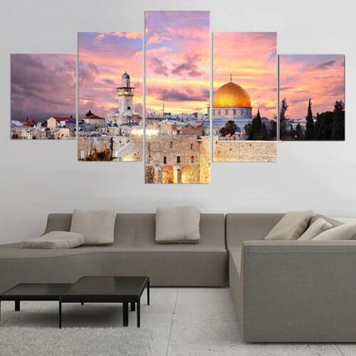 5 Piece Israel Jerusalem Canvas Painting Wall Art Pictures Prints on Canvas Home Decor Wall Poster Decoration for Bedroom