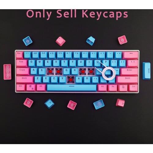PBT Keycap 61 key Pink and Blue Double Color Backlight Keycaps Universal Column For Ikbc Cherry MX Annie Mechanical Keyboard