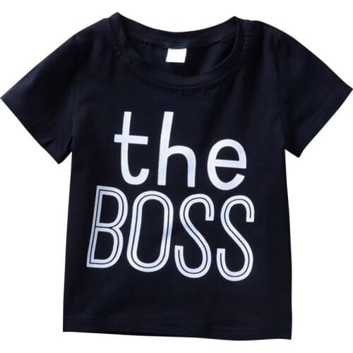Hot Sale Fashion 1-6y Kids Black Tee Kleding Boss Letter Print Tops Children T-shirt Boys Girls Clothes