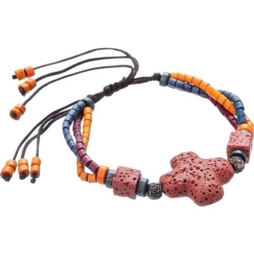 Hot sale Volcanic rocks blue Wood red Beads charm Ceramics jewelry for women Bohemian style bracelets natural stone Pendant