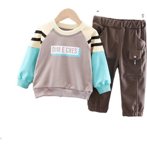 Fashion Spring Autumn Children Casual Clothes Kids Letter T-shirt Pants Boys Girls Striped Costume Toddler Patchwork Tracksuits