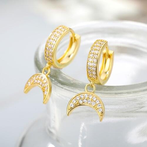 Fashion Shiny Cubic Zircon Moon Earrings For Women Gold Silver Color Pendant Hoop Earrings Vintage hip hop Jewelry 2021