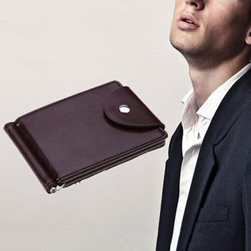 Men Slim Bifold Faux Leather Money Clip Credit Card Holder Snap Fastener Wallet