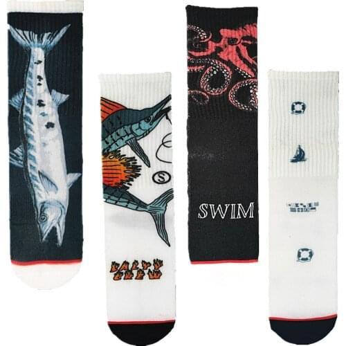 Printing and Dyeing Socks for Men Women in Autumn Winter Shark Octopus Sailing Boat Creative Personality Harajuku Tube Crew
