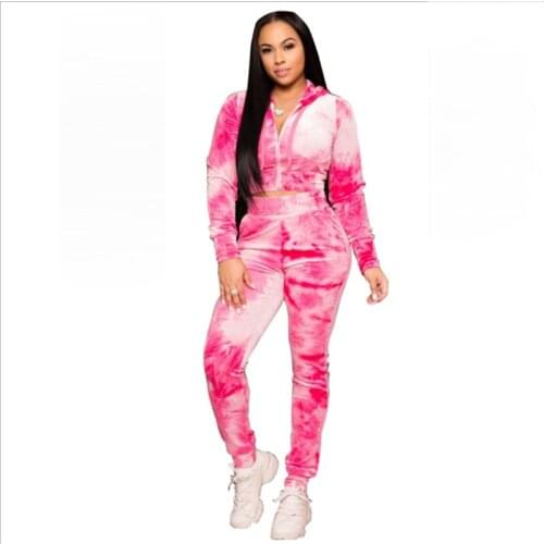2021 Clothing New Fashion Popite Womens Sports Tie-Dye Hooded Suit Two-Piece Set Sportswear Women