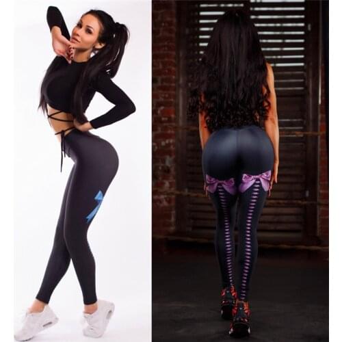 New Bow Digital Printing Leggings High Elastic Yoga Pants Women Yoga Leggings Sports Pants Workout Gym Running Leggings