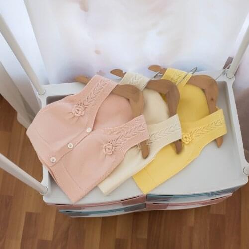 2021 Autumn Winter Childrens Sweater Girls V-neck Flower Multicolor Vest