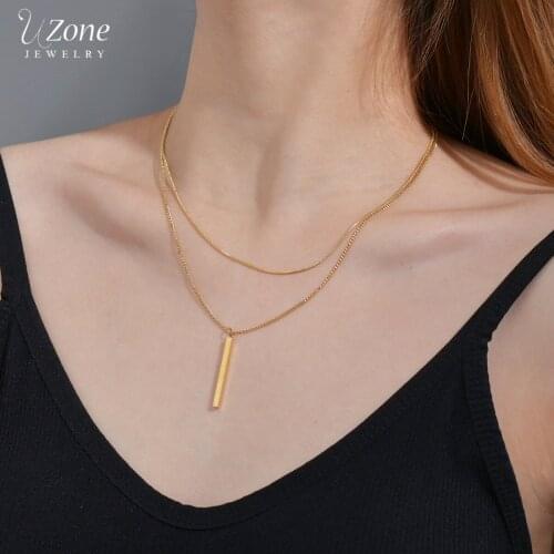UZone Charm Stainless Steel Necklace Cylinder Pendants Dobule Layers Chain Necklace for Women Lovers Birthday Present Jewelry