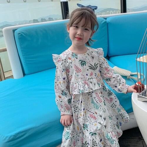 Girls floral dress 2021 spring new female baby Korean printed dress kids dresses for girls kids flower girl dresses