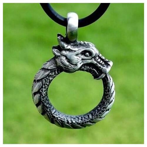 1pcs deropshipping new arrival fashion antique silver plated ouroboros norse dragon pendant viking necklace men jewelry