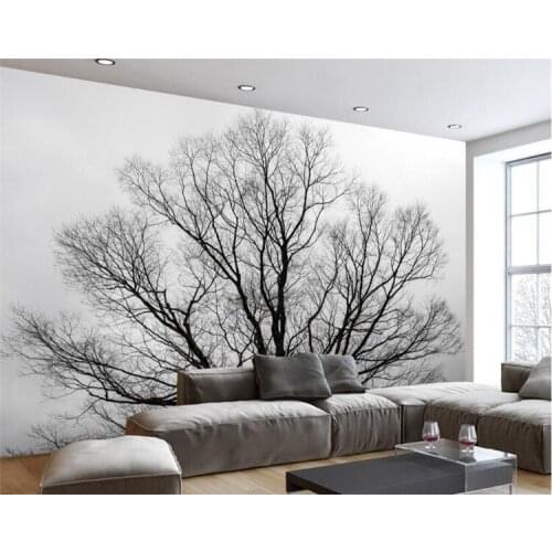 Custom wallpaper modern minimalist black and white big tree canopy treetop fresco TV background wall living room bedroom mural