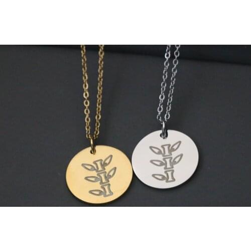 Simple Cute Bamboo Carved Round Tag Pendant Chain Necklaces for WomenTrendy Stainless Steel Pattern Drop Choker Neck Jewelry