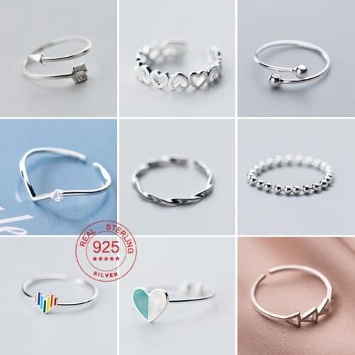 Simple Silver Geometric Open Finger Rings for Women Heart Star Arrow Feather Leaf Ring Romantic Wedding Jewelry Couple Gift