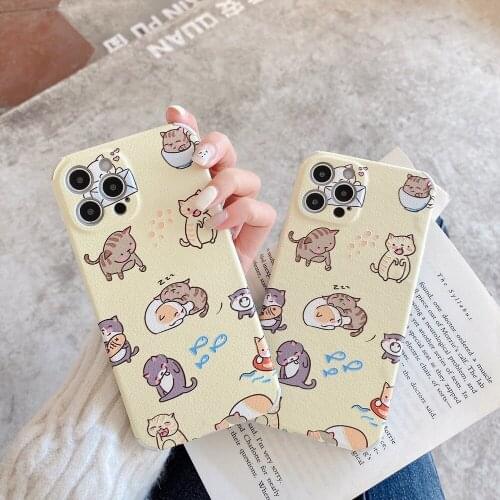 Lovely Cartoon Cat Shockproof Rubber Soft Silicone Back Phone Case Cover For iPhone 7 8 Plus 11 12 Pro Max X XR XS Max Skin