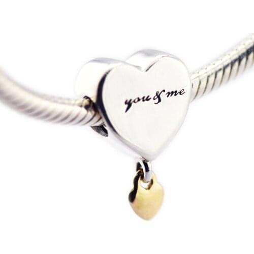 QANDOCCI DIY Fits for Pandora Charms Bracelets Two Hearts Beads 100% 925 Sterling-Silver-Jewelry Free Shipping