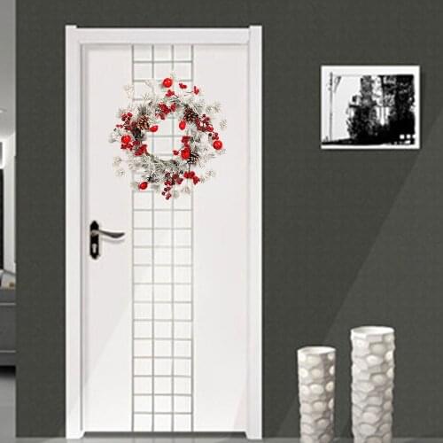 Christmas Wreath Decoration Pendant Holiday Party Props Sticky White Pine Needles Bells Pine Cones Red Fruit Home Hotel Shopping