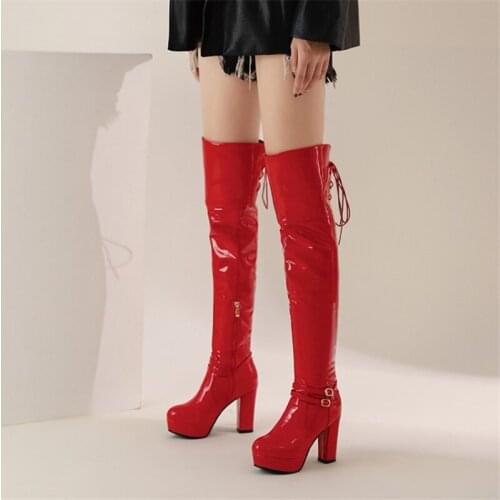Sexy Black Womens Long Boots Women Autumn and Winter Heels Shoes Over The Knee Thigh High Heel Boots Female Plus Size 32-48