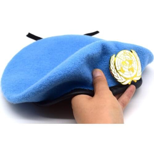United Nations Peacekeeping Force Woolen Cap Hat UN BLUE BERET With UN Gold Badge