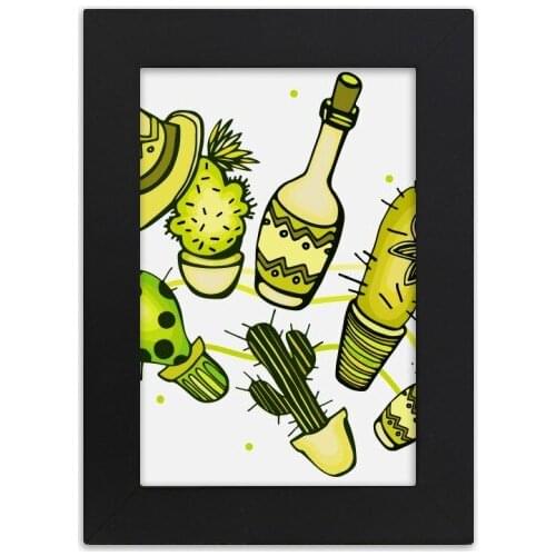 Sombrero Mexico Desert Cactus Mexican Desktop Photo Frame Picture Black Art Painting 5x7 inch
