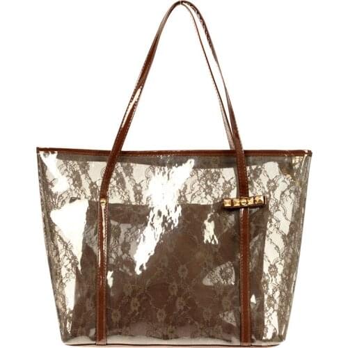 PVC bag elegant lace Summer Beach Bag woman Shoulder Bag Fashion Handbag Plastic Clear Transparent Bags clear shopping totes