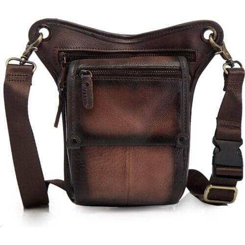 Motorcycle Thigh Bag Crazy Horse Leg Bag Genuine Leather Men Waist Bag Dark Coffee double Color Tool Pack