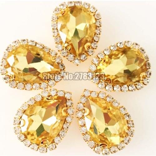 Light yellow faltback Crystal button,AAA Glass Crystal Gold base sew on rhinestones7x10mm 10x14mm 13x18mm 18x25mm 10pcs/bag