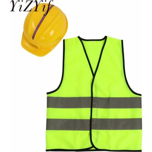 Reflective Safety Vest Kids Simulation Engineering Hat For Kids Halloween Role Play Toy Set Kid Construction Worker Costume Kit