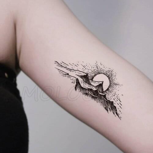 Tattoo Sticker rock mountain planet sun black small body art Water Transfer Temporary Fake tatto flash tatoo for kid girl men