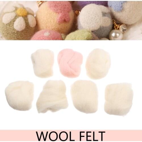 7pcs Felting Wool Fiber White & Pink Wool Rovings Needle Felting Natural Spinning For 3D Animal Projects 35g
