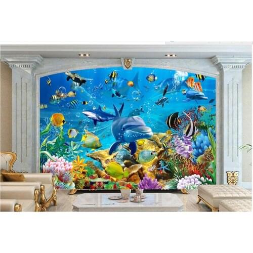High end Custom photo wallpaper 3d wall murals wallpaper Seaside World Dolphin TV Wall Decorative Painting wall home decor