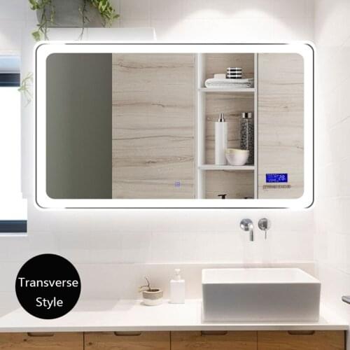 LED Touch Screen Bathroom Mirror HD Anti-fog Wall Mirrors Smart Toilet Vanity Mirror Transverse Or Vertical With Bluetooth Time